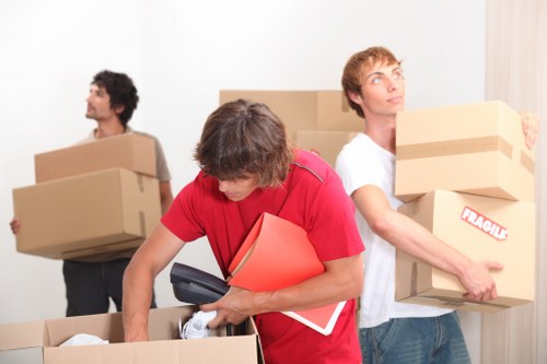 Professional movers handling bulky furniture